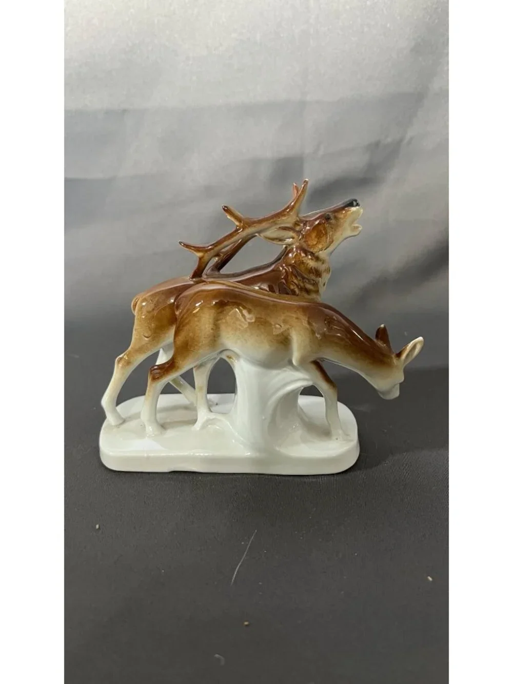 Vintage Porcelain Elk & Doe Figurine Hand-Painted Collectible Statue